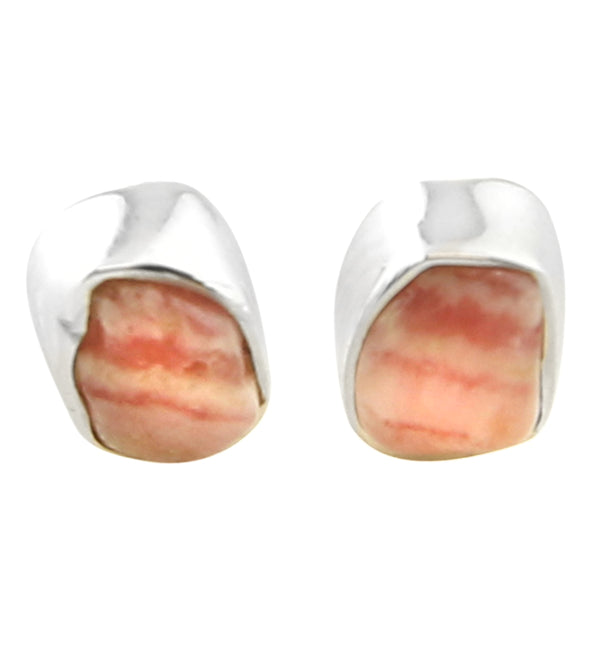 Rhodocrosite Stone Bezel Set Sterling Silver Earrings