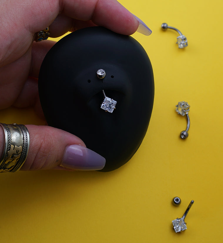 Rhombus Brass Prong Clear CZ Titanium Belly Button Ring