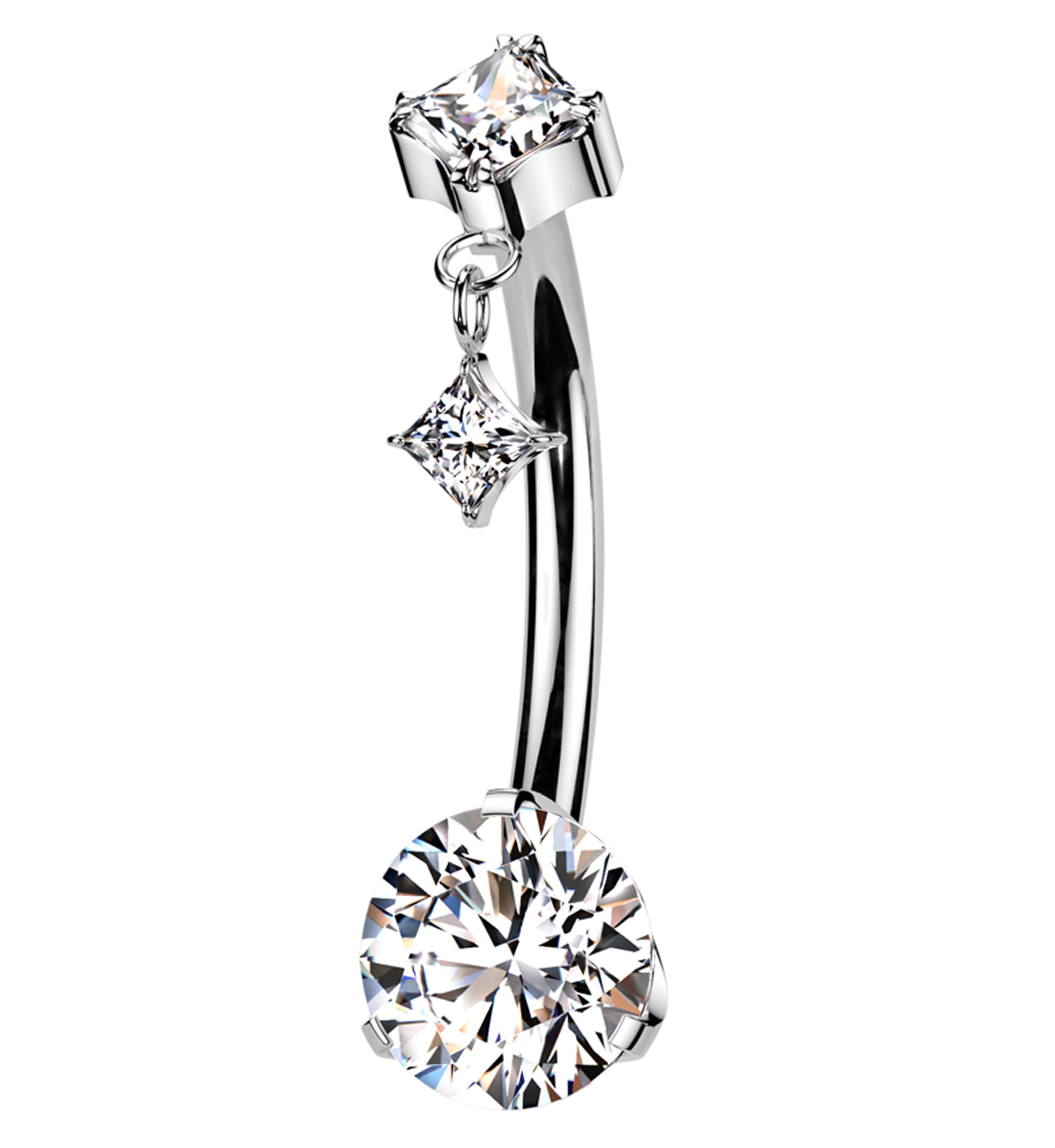 Rhombus Dangle Clear CZ Titanium Threadless Belly Button Ring