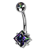 Rhombus Prong Black Aurora CZ Titanium Belly Button Ring