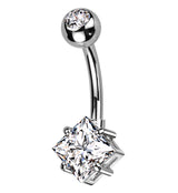 Rhombus Prong Clear CZ Titanium Belly Button Ring