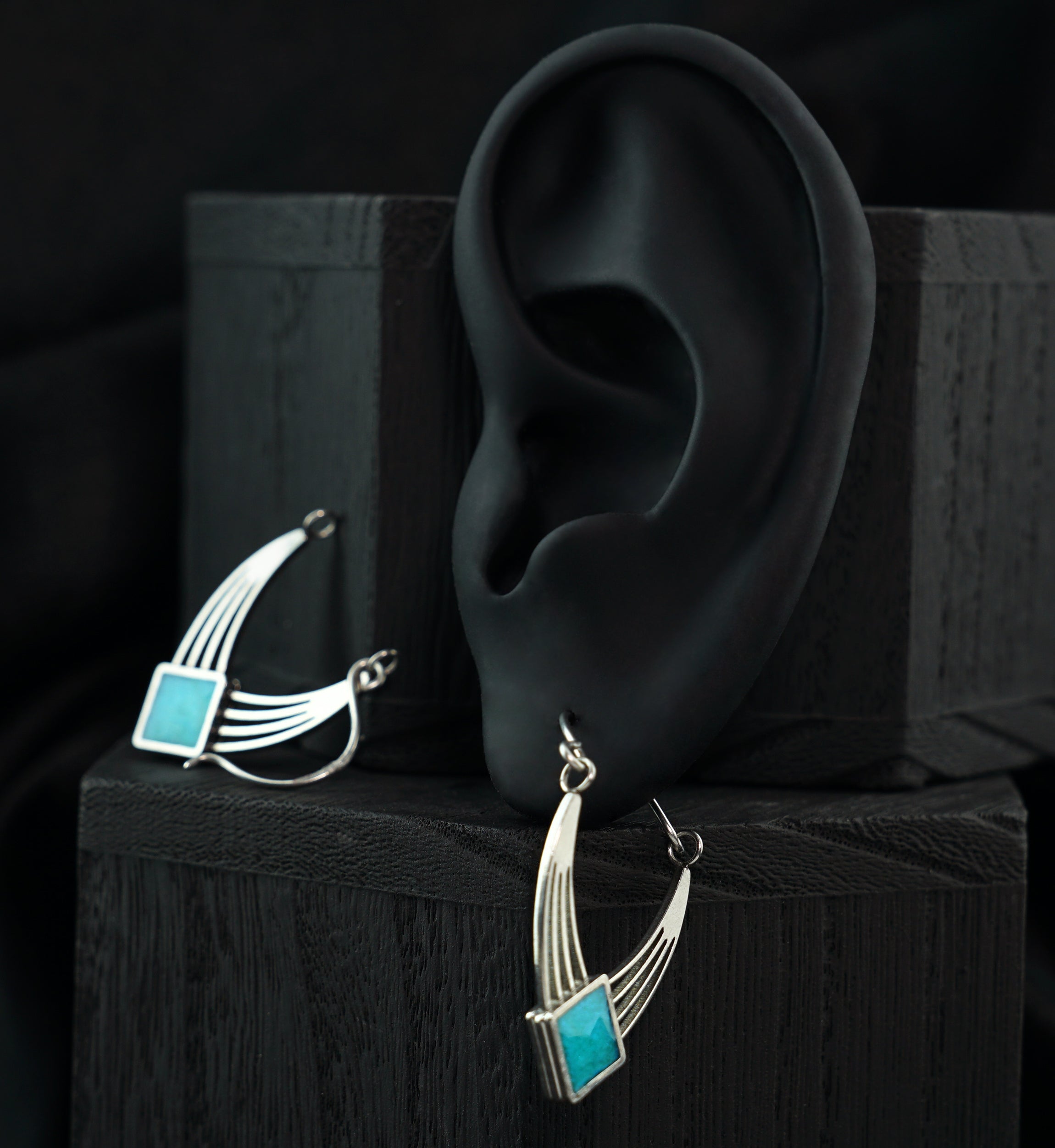 Rhombus Turquoise Epoxy Stainless Steel Earrings