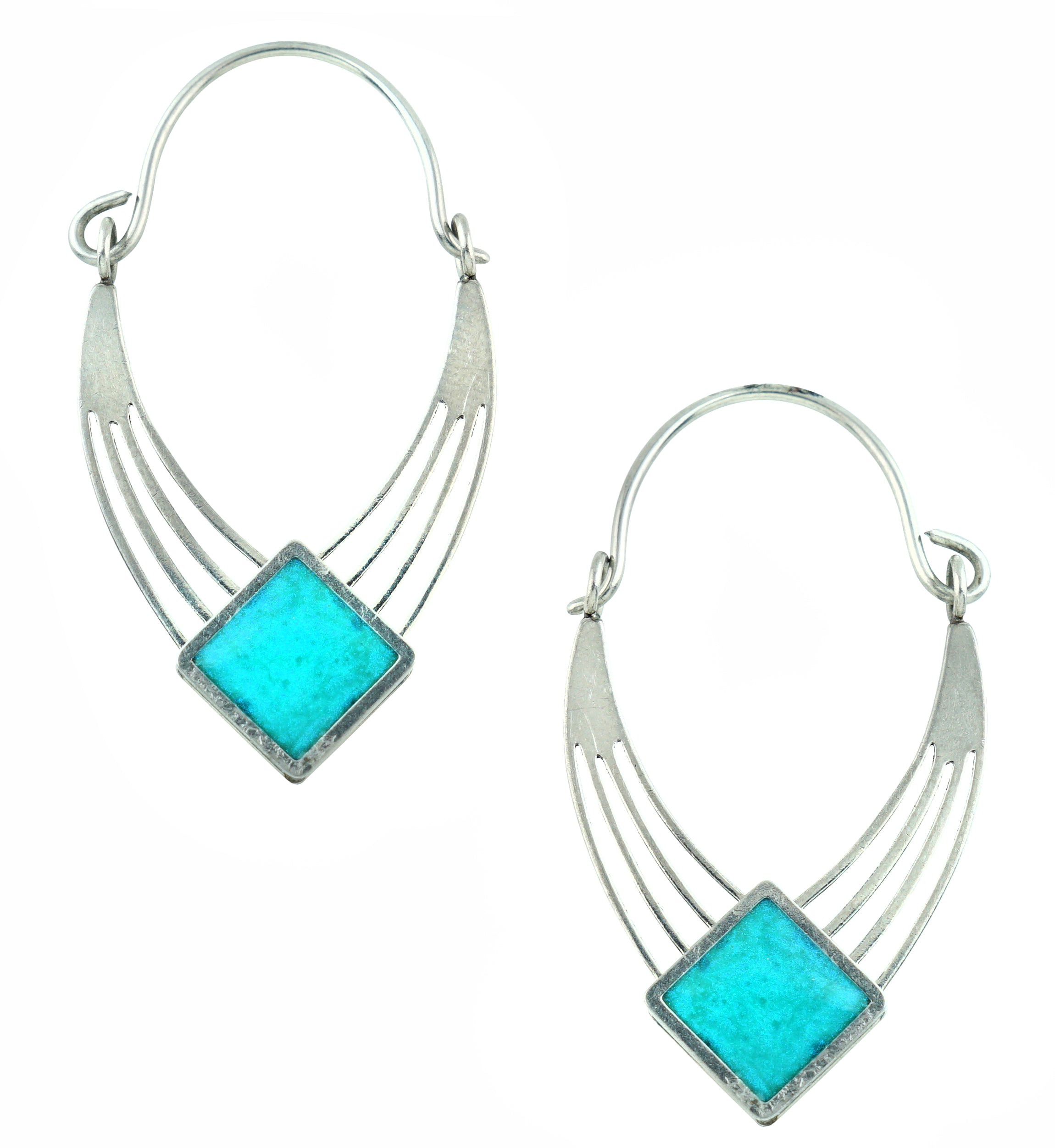 Rhombus Turquoise Epoxy Stainless Steel Earrings