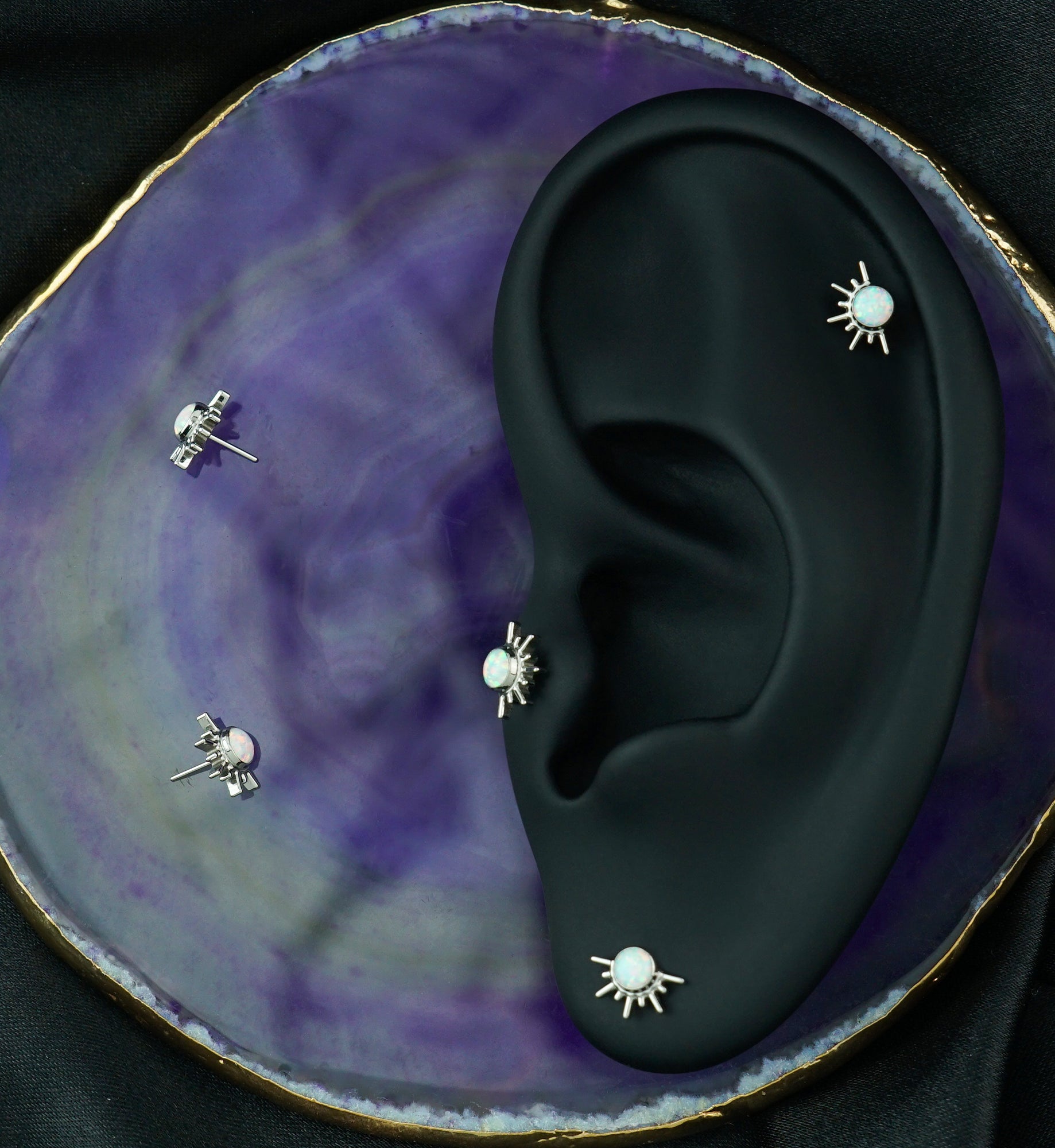 Rising Sun White Opalite Titanium Threadless Top