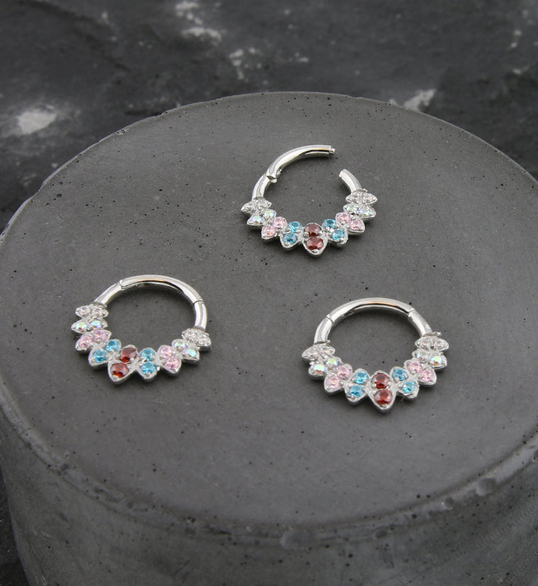 Riviere Rainbow CZ Stainless Steel Hinged Segment Ring