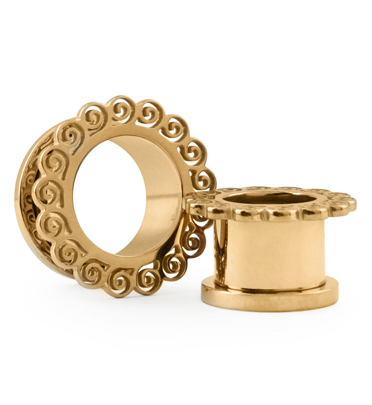 Rose Gold Spiral Ornamental Stainless Steel Tunnel Plugs