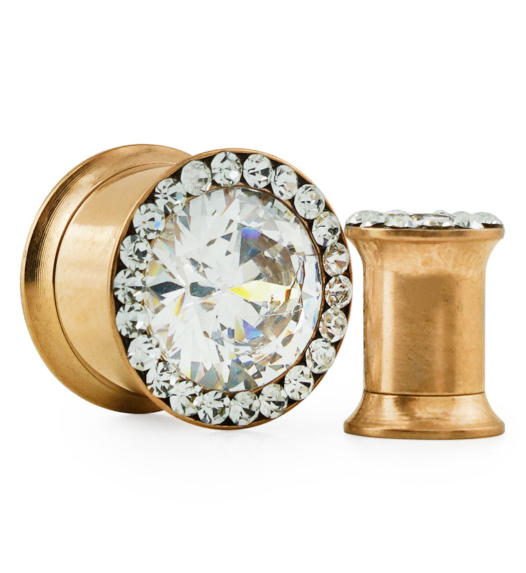 Rose Gold Internally Threaded CZ Plugs