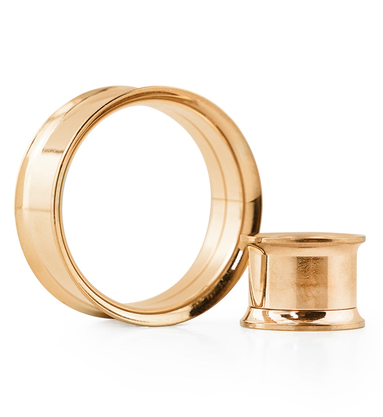 Rose Gold PVD Steel Internally Threaded Tunnel Plugs