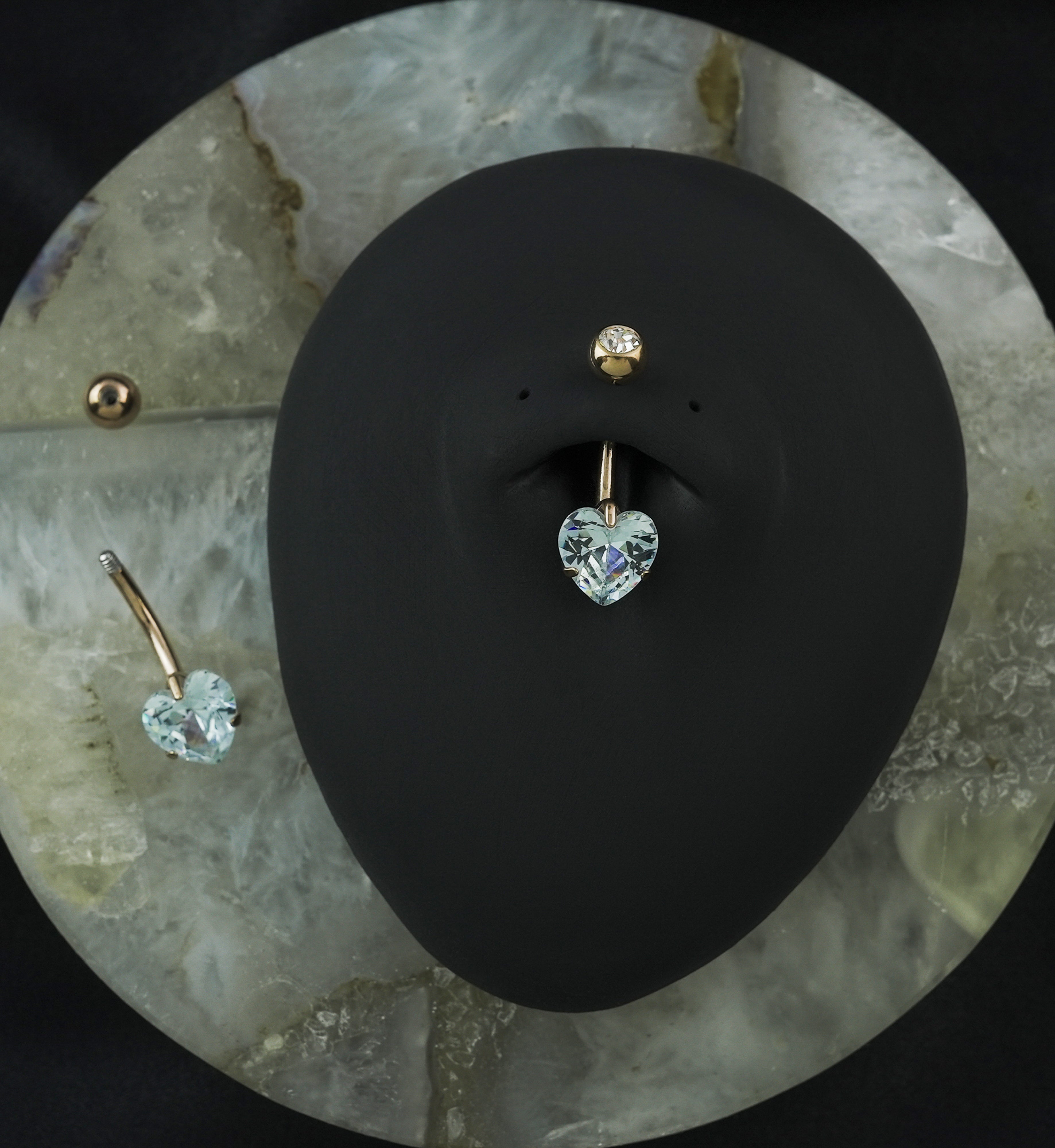 Rose Gold PVD Clear CZ Heart Belly Button Ring