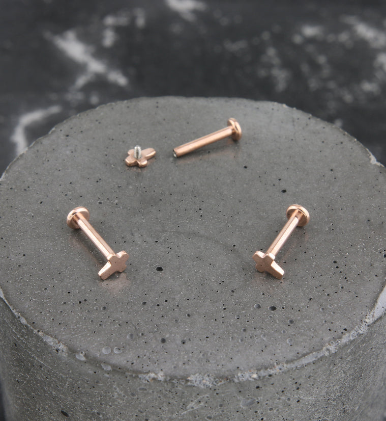 Rose Gold PVD Cross Internally Threaded Titanium Labret