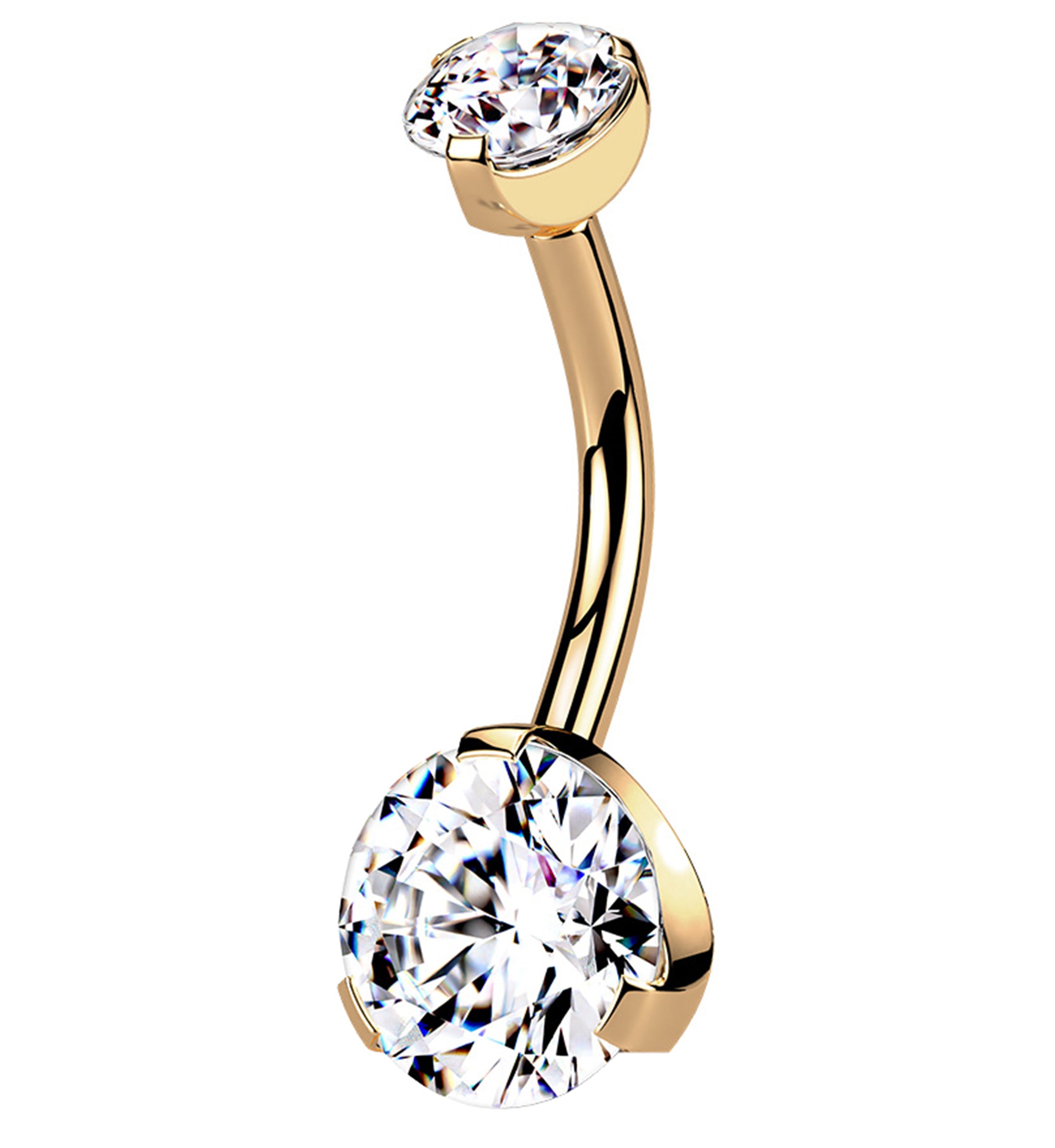 Rose Gold PVD Double CZ Internally Threaded Belly Button Ring