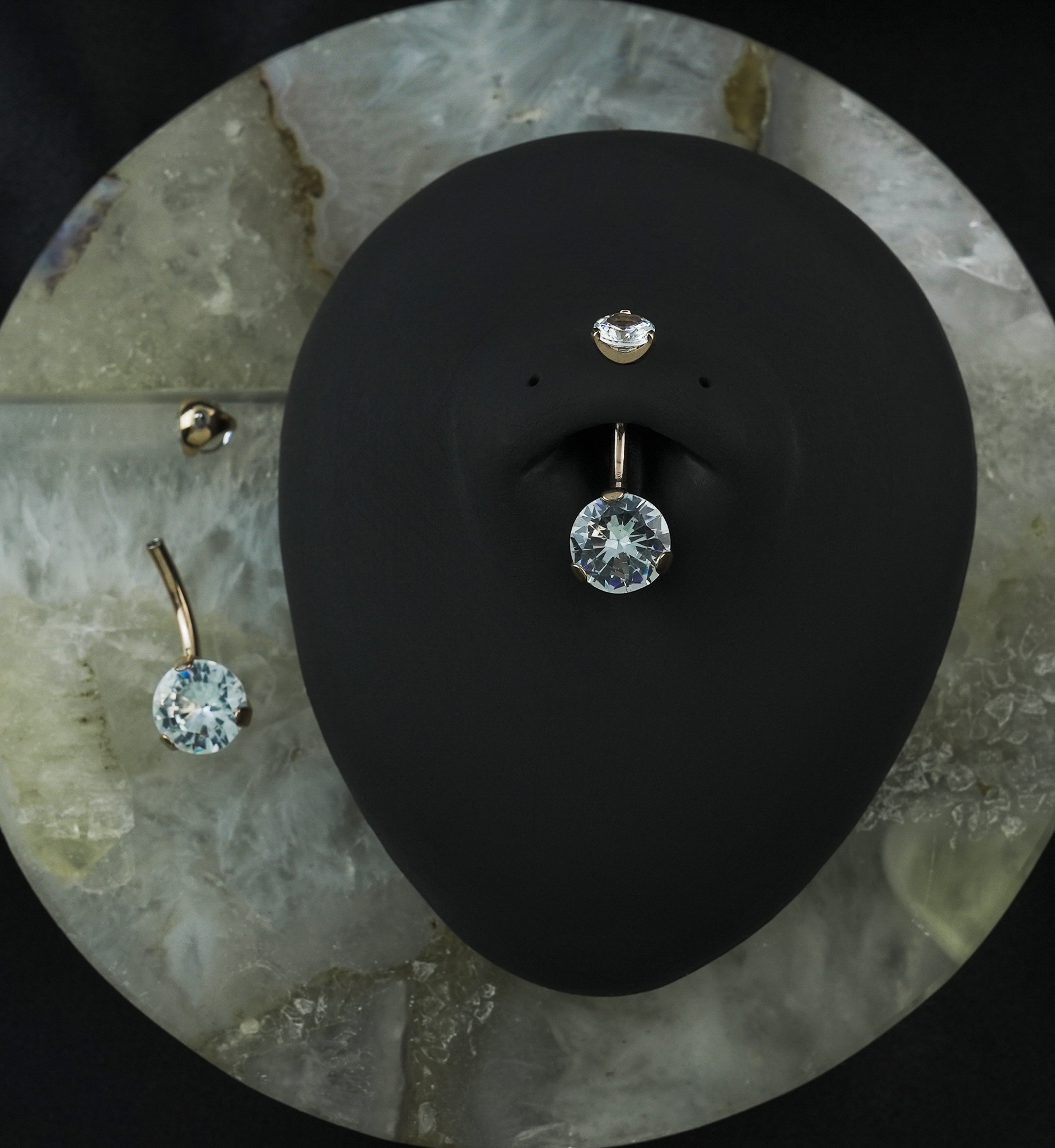 Rose Gold PVD Double CZ Internally Threaded Belly Button Ring