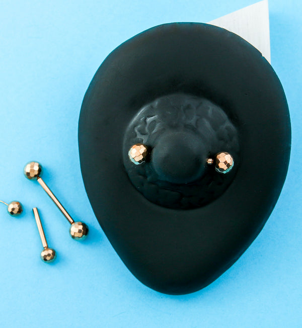 Rose Gold PVD Faceted Threadless Titanium Nipple Barbells