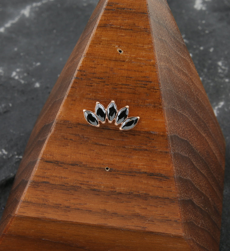 Rose Gold PVD Half Crown Black CZ Threadless Titanium Top