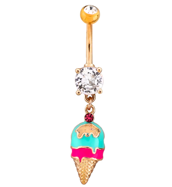 Rose Gold PVD Ice Cream Cone Dangle Stainless Steel Belly Button Ring