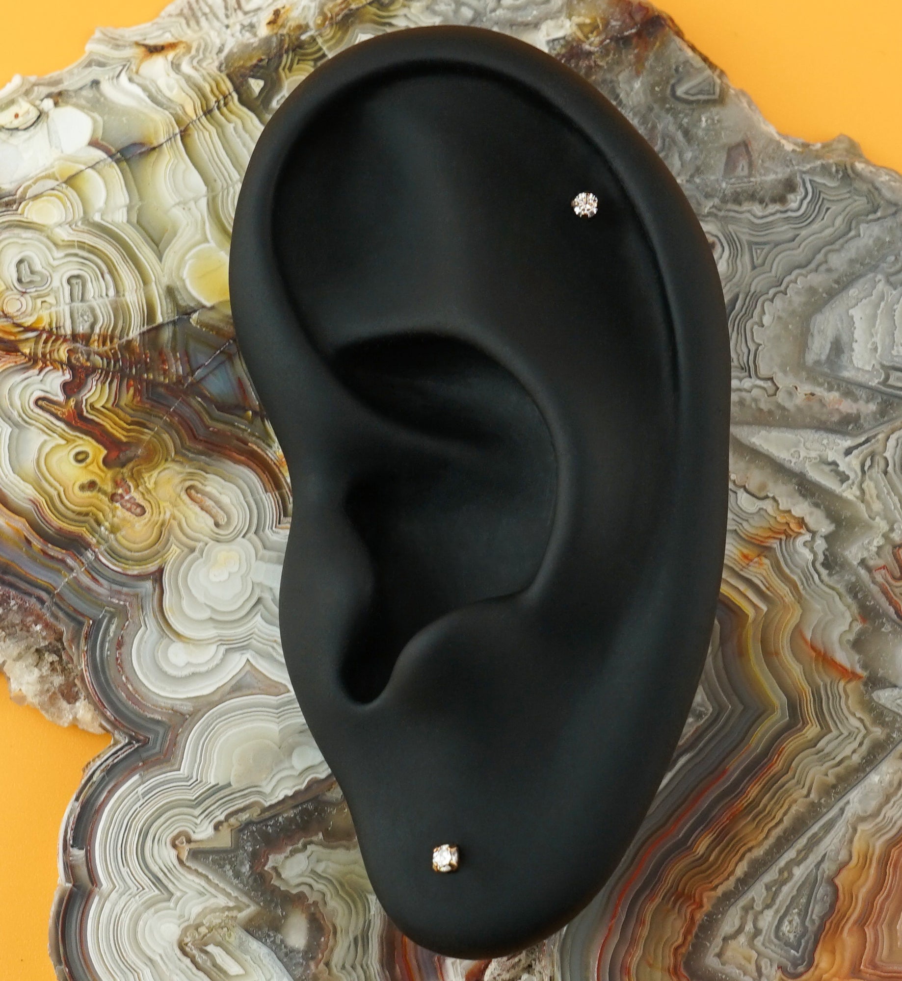 Rose Gold PVD Internally Threaded Clear CZ Prong Mini Disc Labret