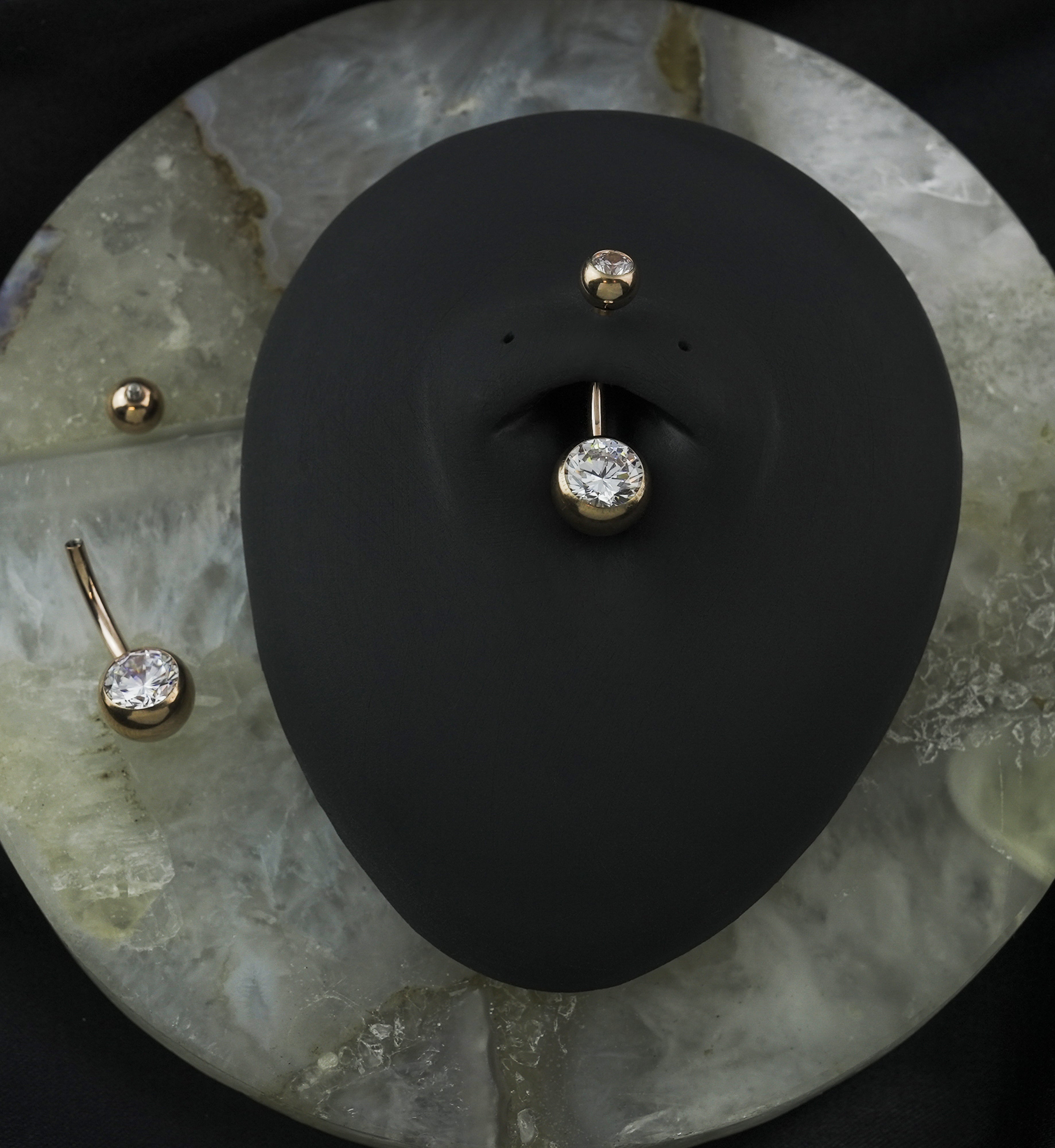 Rose Gold PVD Clear CZ Internally Threaded Titanium Belly Button Ring