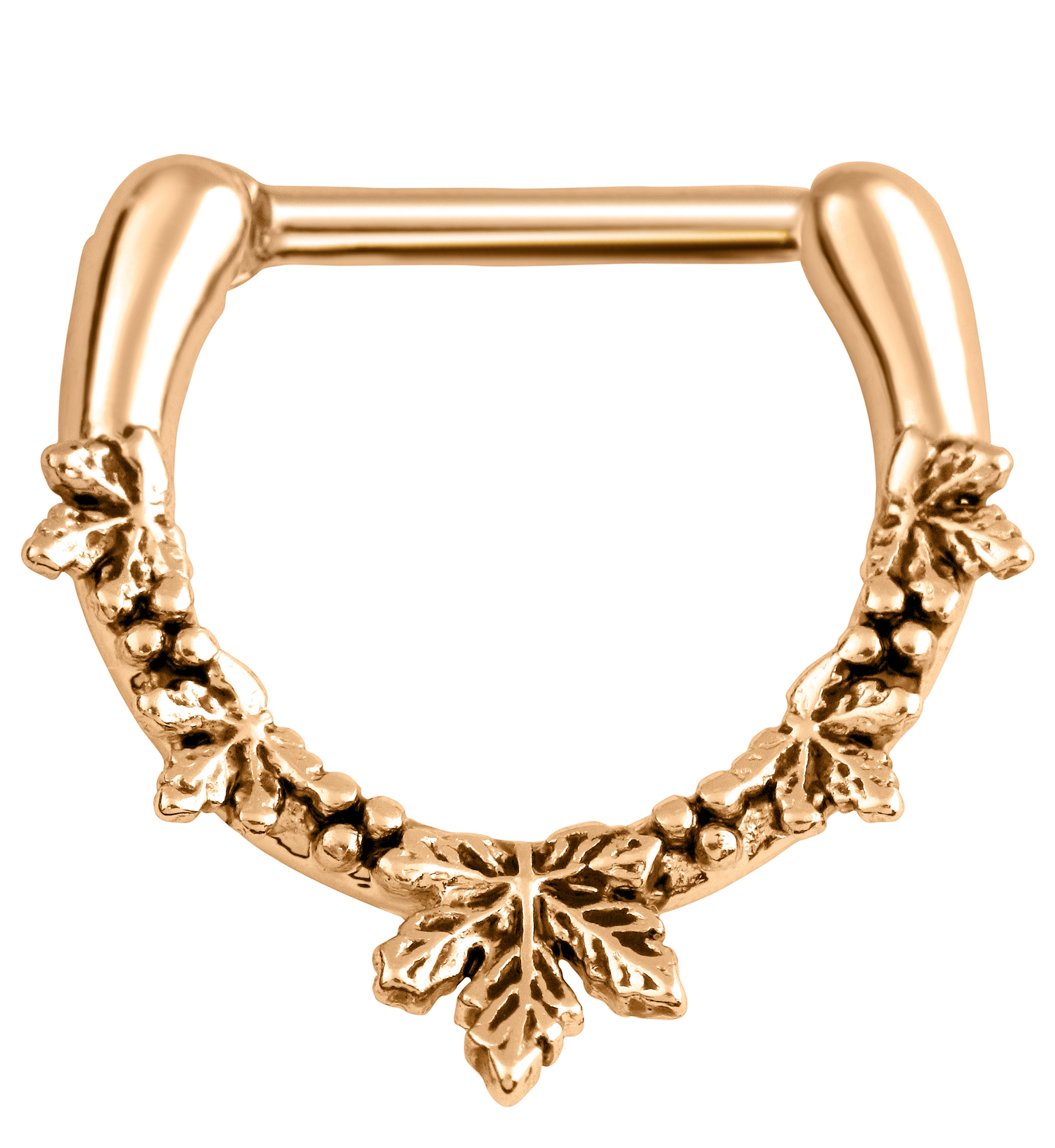 Rose Gold PVD Maple Leaf Stainless Steel Straight Hinged Segment Ring