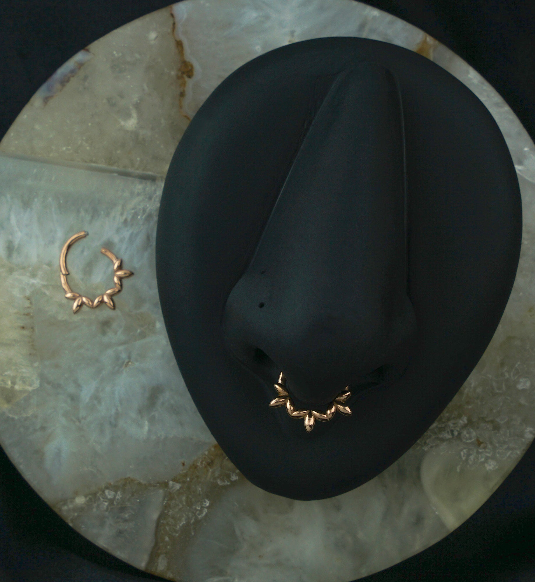 Rose Gold PVD Olive Leaves Stainless Steel Hinged Segment Ring