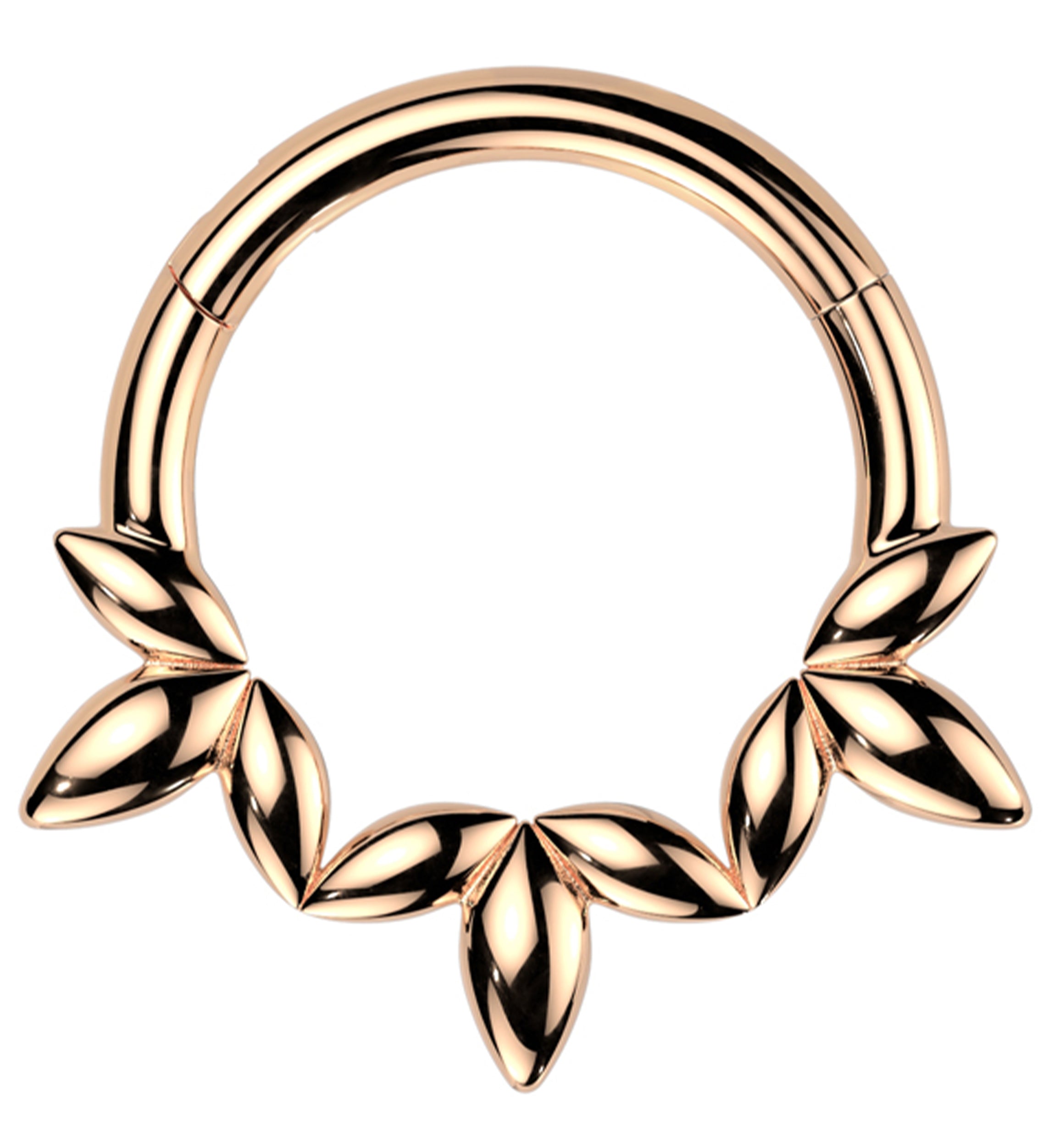 Rose Gold PVD Olive Leaves Stainless Steel Hinged Segment Ring