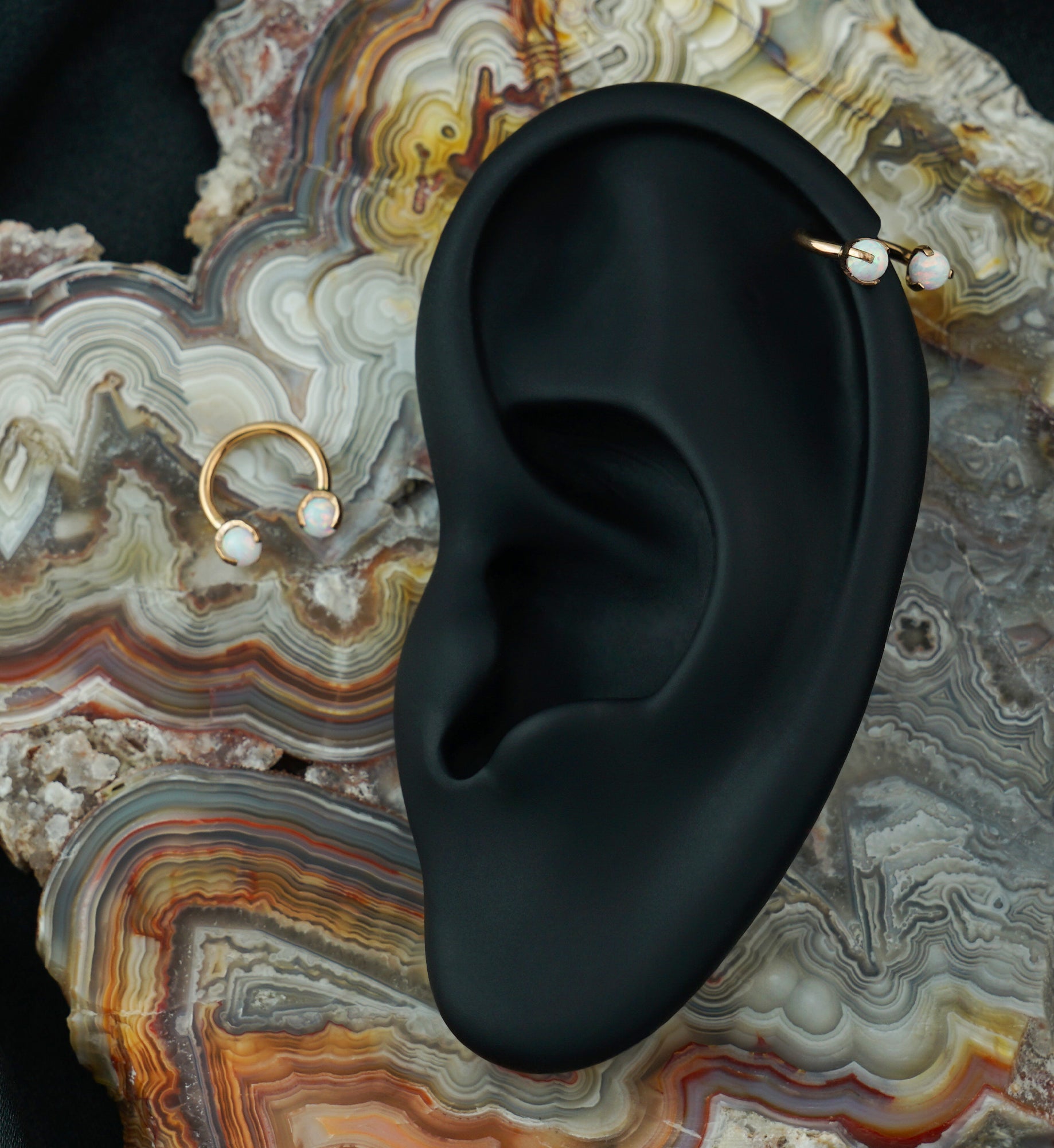 Rose Gold PVD Opalite Claw Stainless Steel Circular Barbell