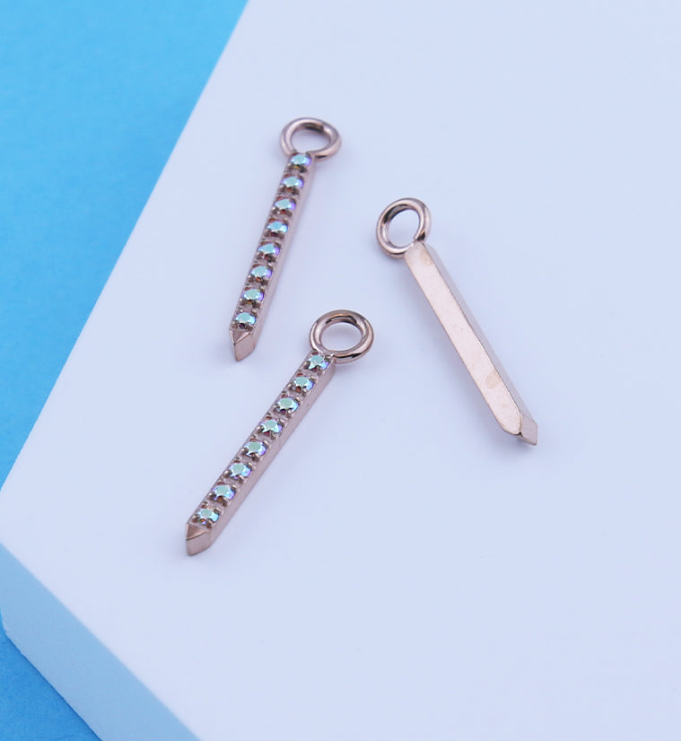 Rose Gold PVD Pave Rainbow Aurora CZ Post Titanium Charm
