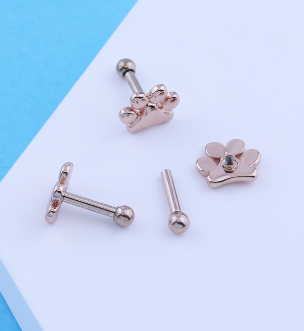 Rose Gold PVD Paw Print Stainless Steel Cartilage Barbell