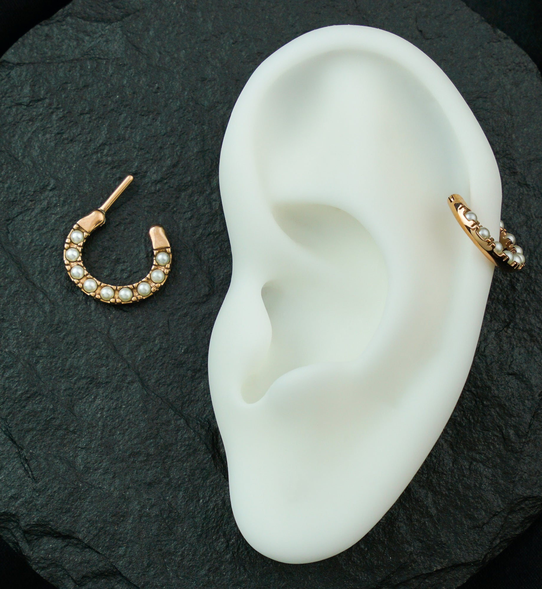 Rose Gold PVD Pearl Hinged Segment Hoop Ring