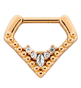 Rose Gold PVD Point Beaded Clear CZ Cluster Stainless Steel Hinged Segment Ring