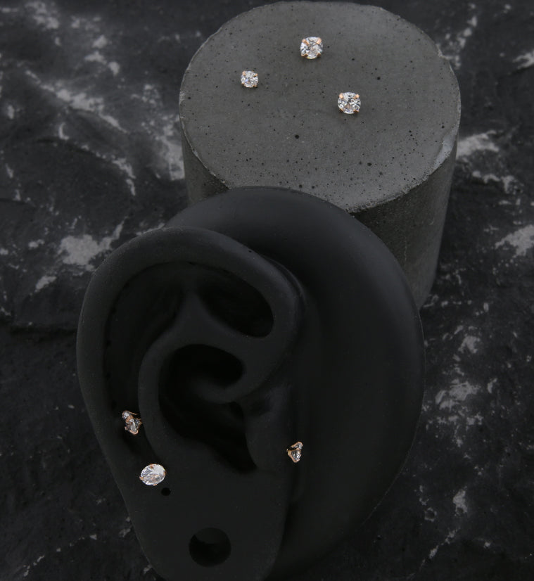 Rose Gold PVD Prong Clear CZ Stainless Steel Internally Threaded Top