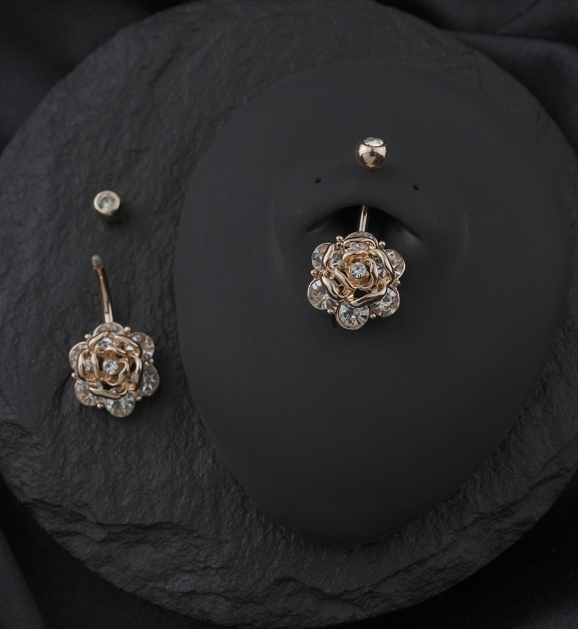 Rose Gold PVD Rosebud With Clear CZ Belly Button Ring