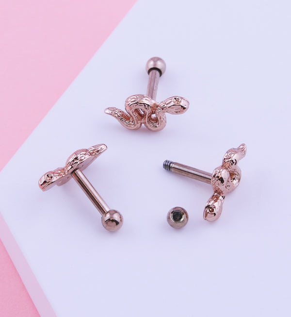 Rose Gold PVD Snake Stainless Steel Cartilage Barbell