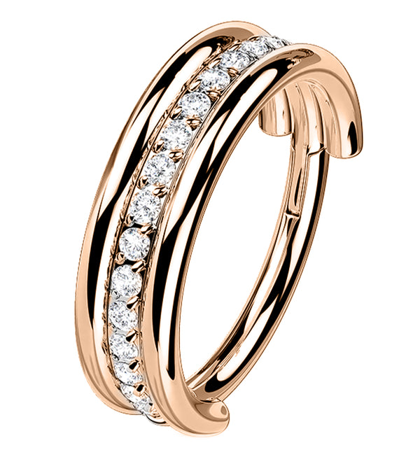 Rose Gold PVD Stacked Core CZ Titanium Hinged Segment Ring
