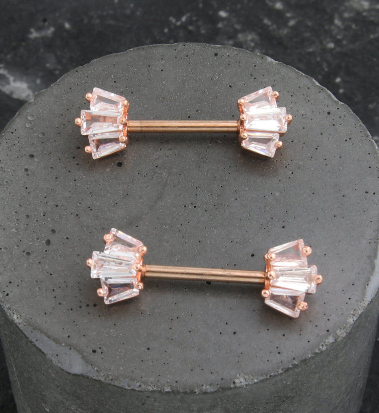 Rose Gold PVD Trinal Clear CZ Stainless Steel Nipple Barbell