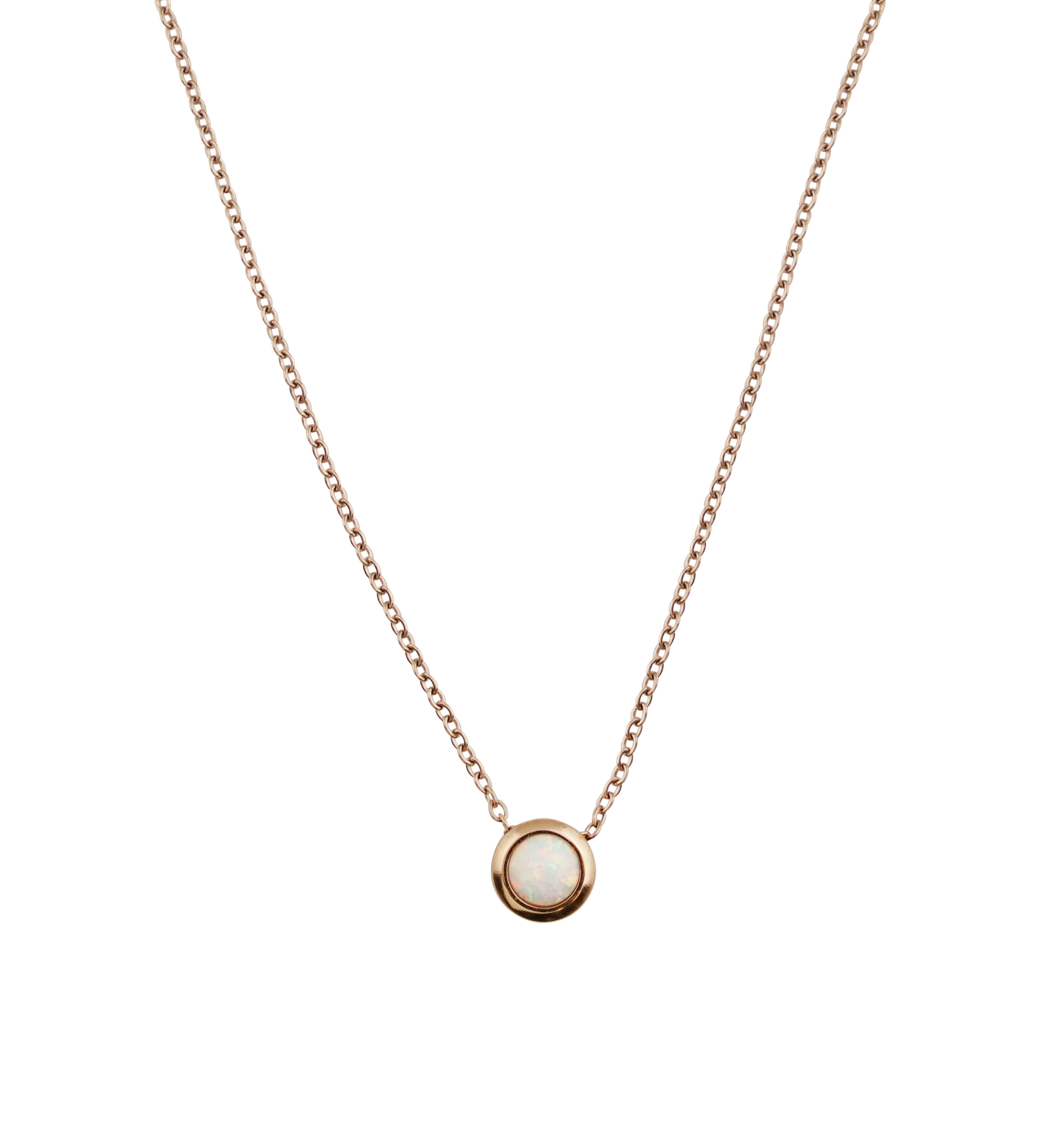 Rose Gold PVD White Opalite Pendant Stainless Steel Necklace