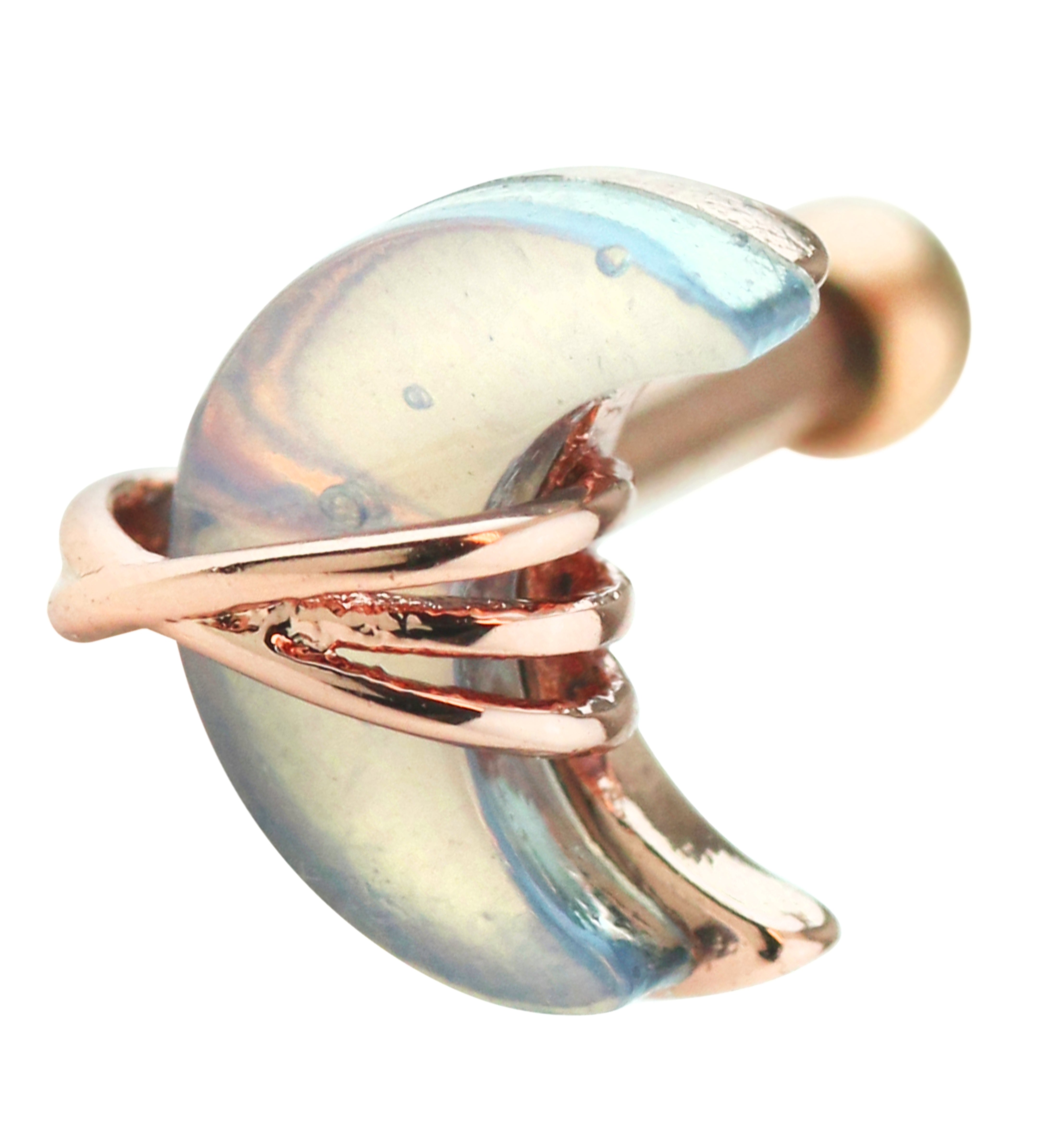 Rose Gold PVD Wrapped Crescent Moon White Opalite Cartilage Barbell