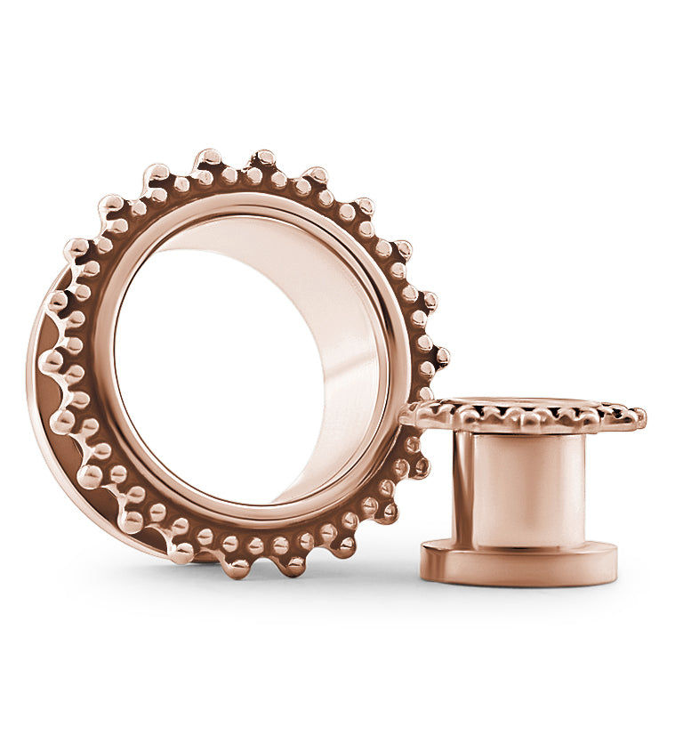 Rose Gold PVD Triple Beaded Rim Stainless Steel Tunnels