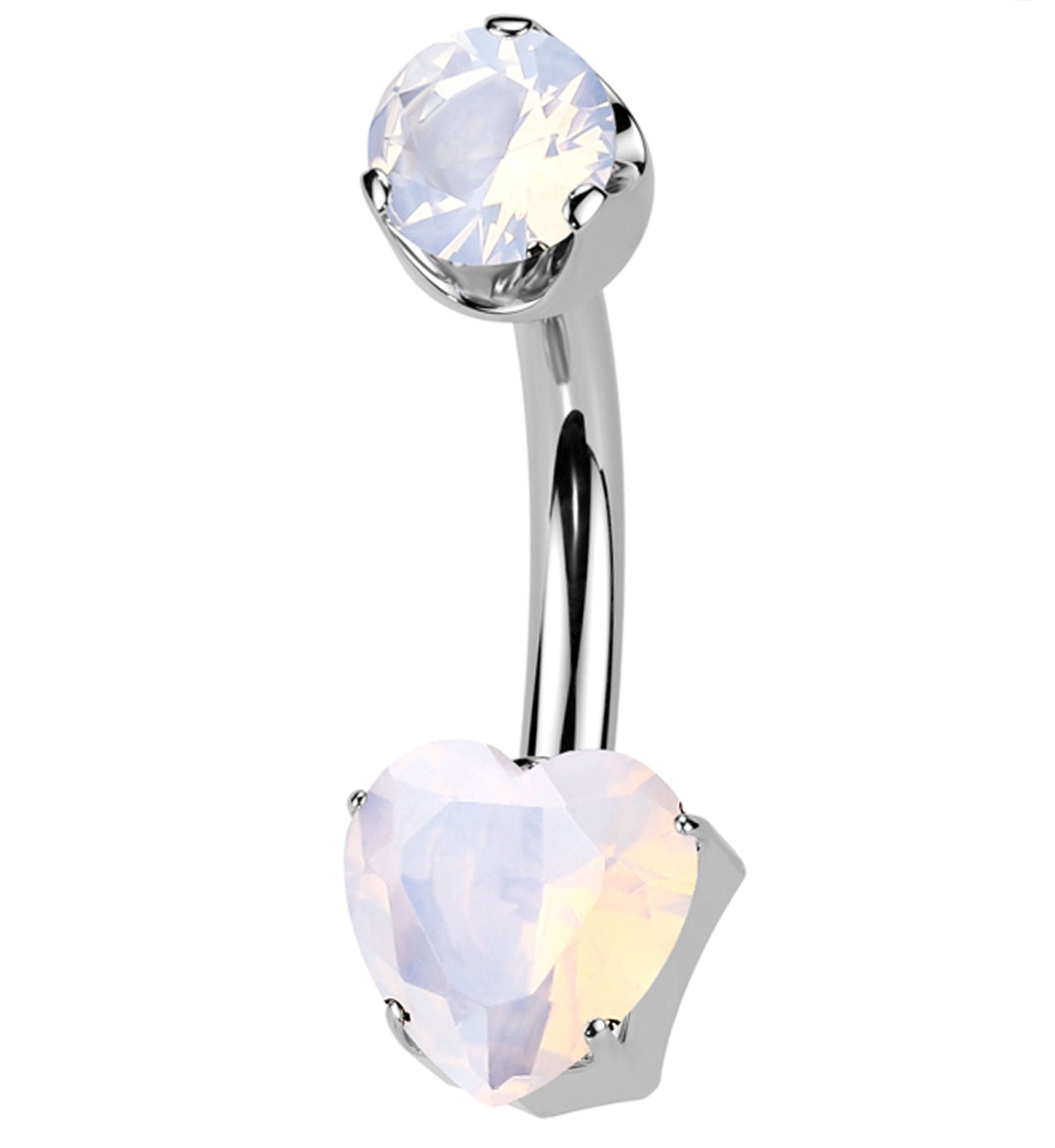 Rose Quartz Stone Heart Internally Threaded Titanium Belly Button Ring