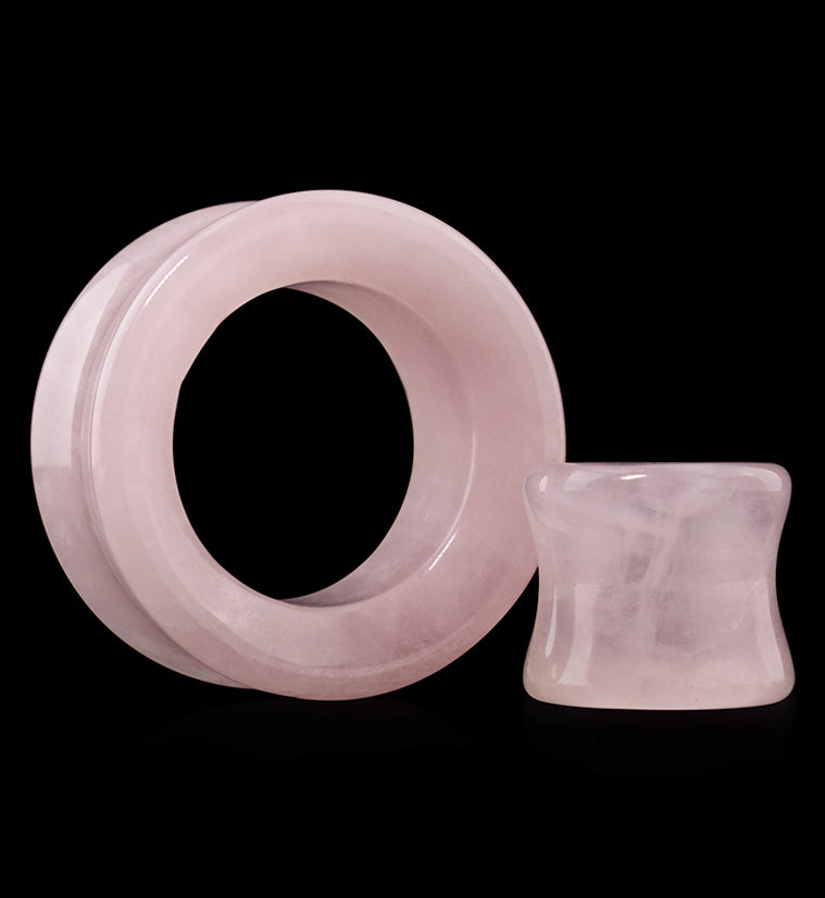 Rose Quartz Stone Double Flare Tunnels