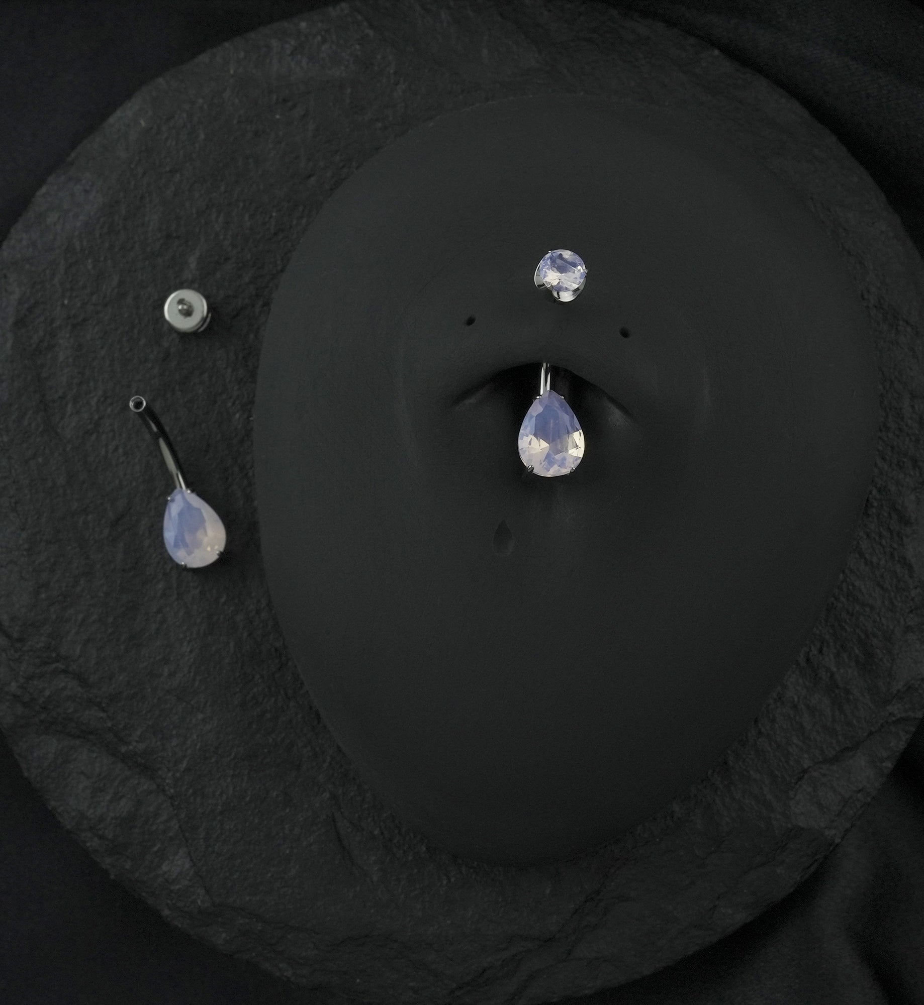 Rose Quartz Teardrop Internally Threaded Titanium Belly Button Ring