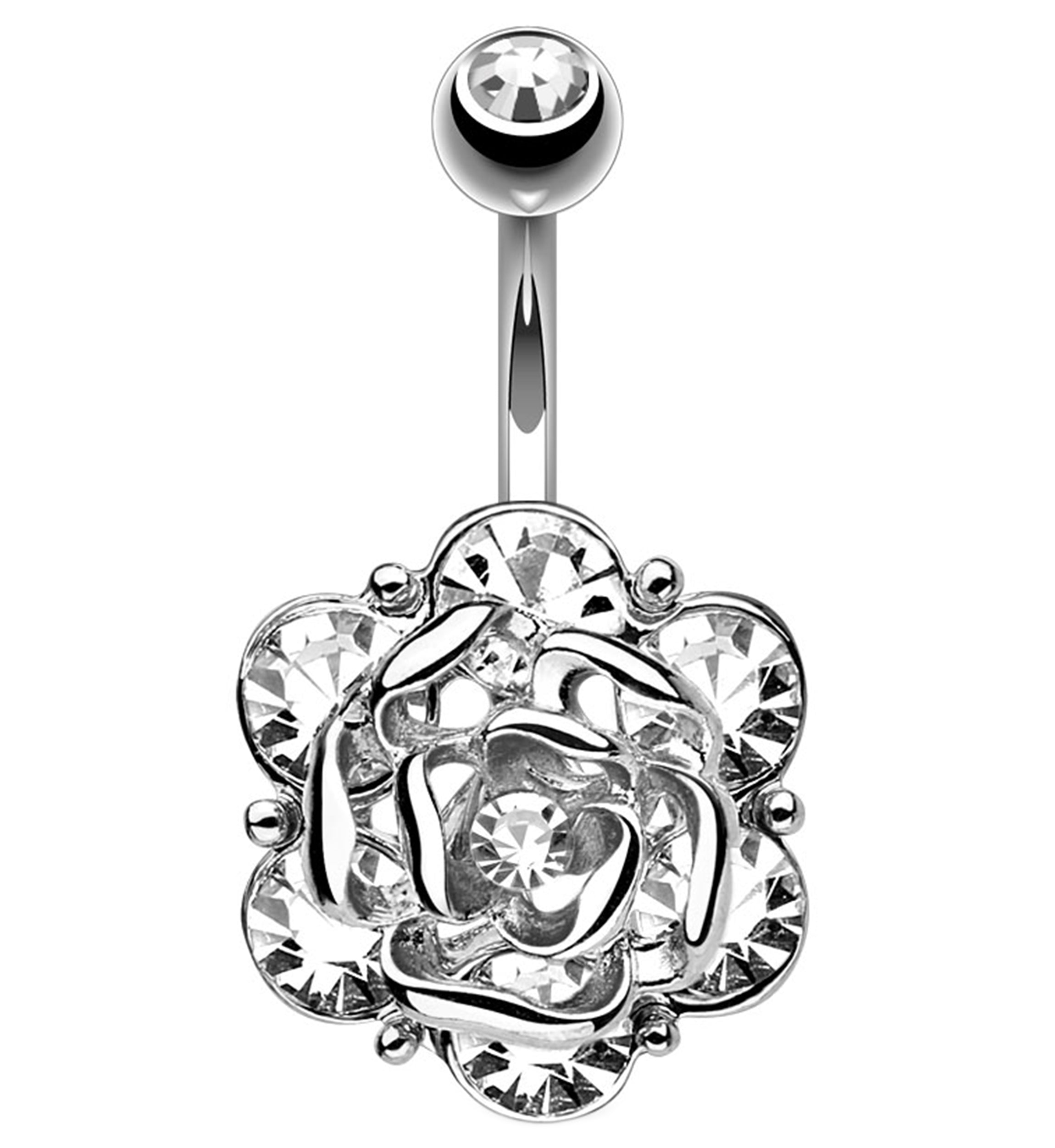 Rosebud With Clear CZ Belly Button Ring