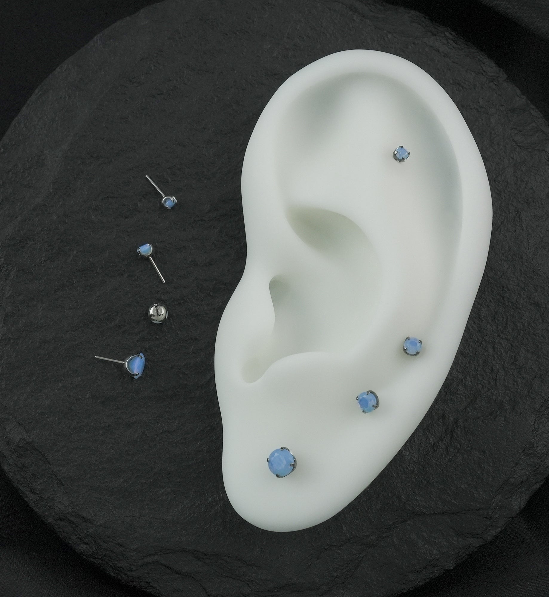 Round Blue Opalite Titanium Threadless Top