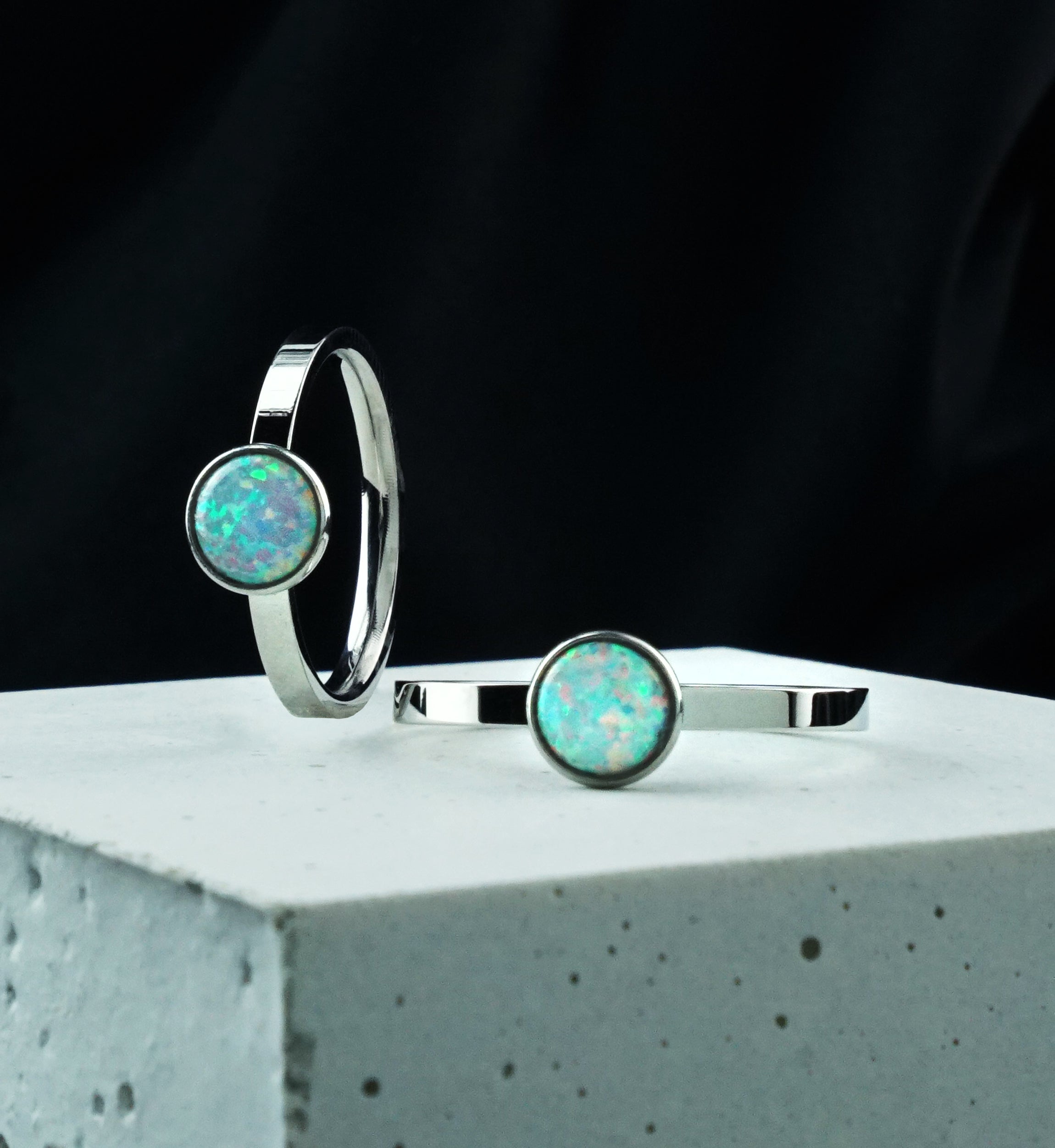 Round Cabochon Opalite Stainless Steel Ring