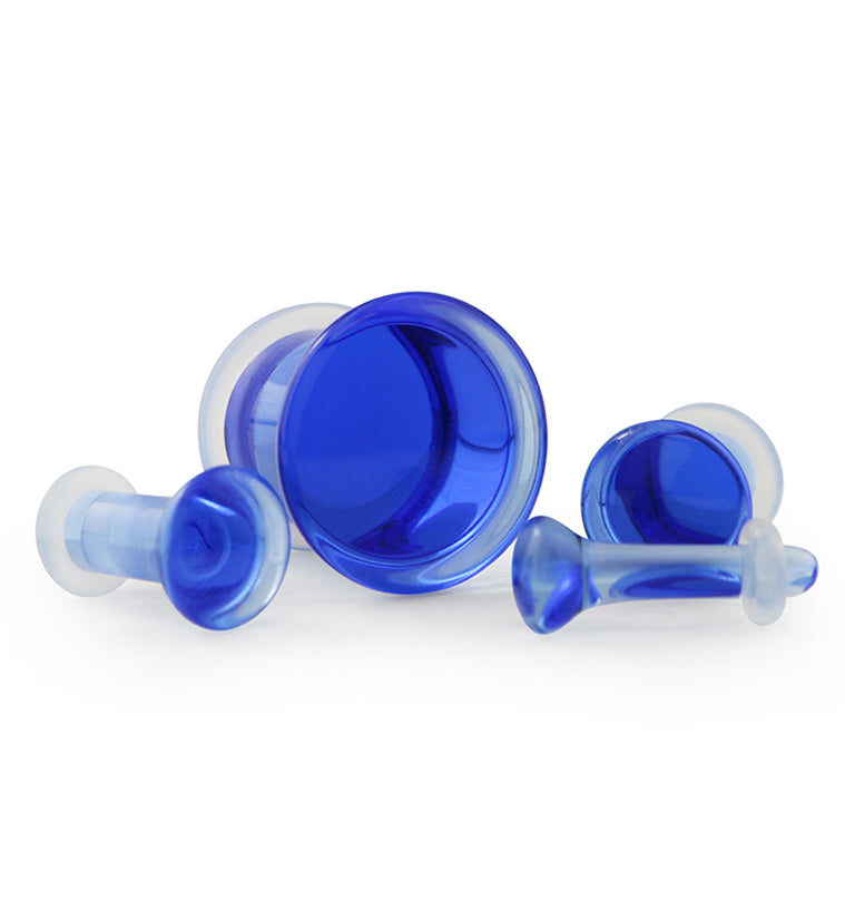 Royal Blue Glass Plugs - Single Flare