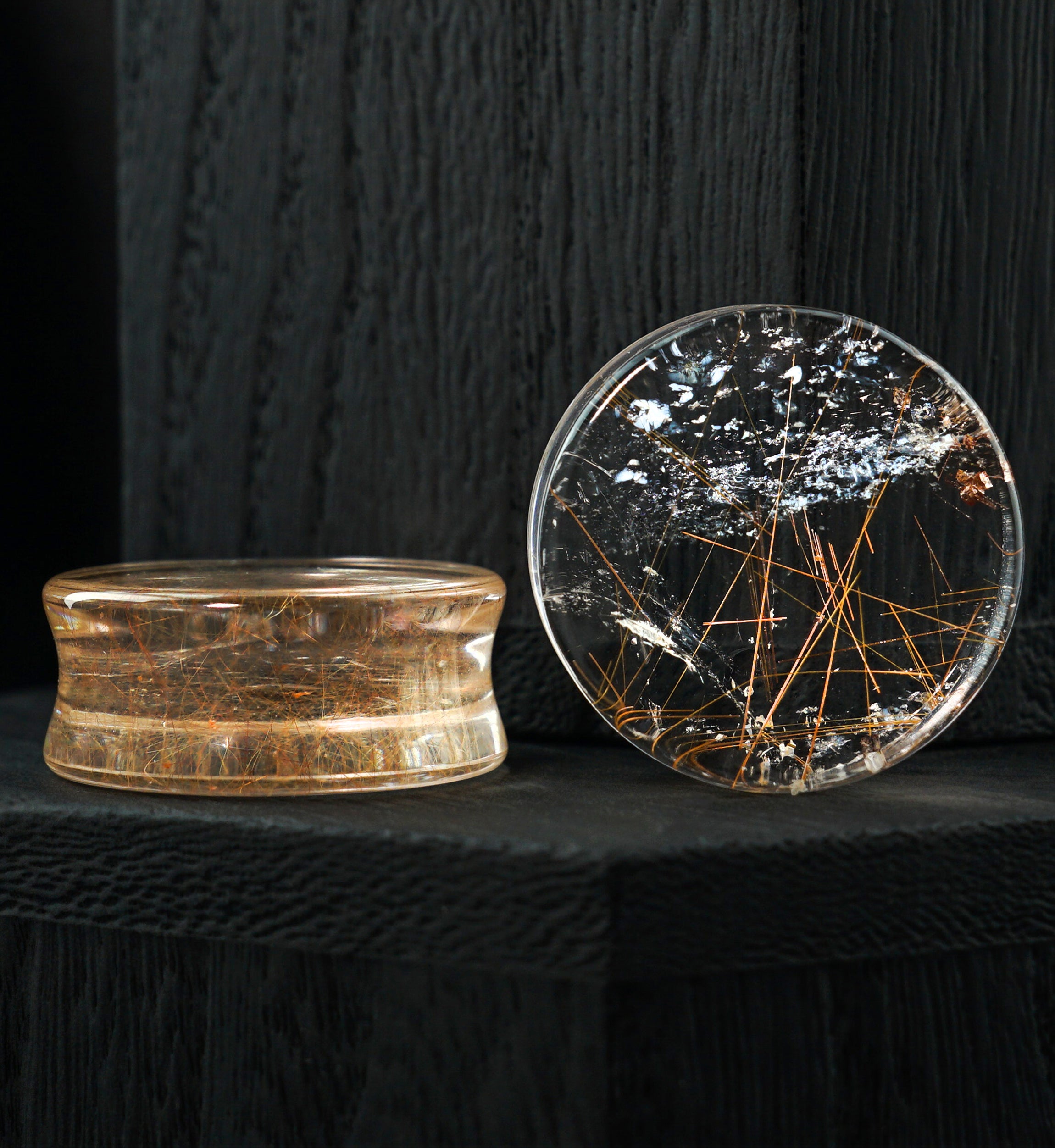 Rutilated Quartz Stone Plugs 1 Inch (25mm) Version 2