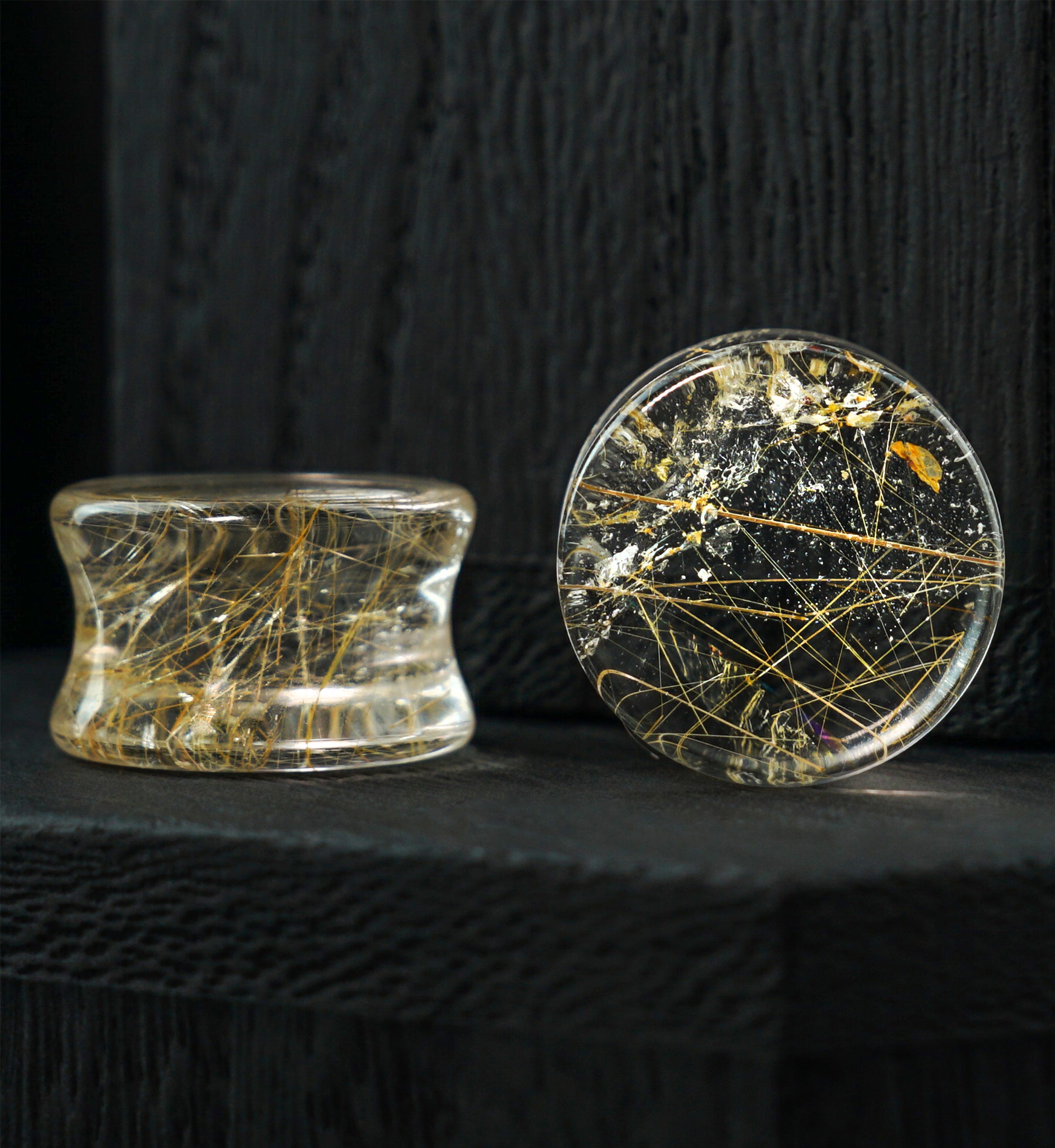 Rutilated Quartz Stone Plugs 5/8" (16mm) Version 2