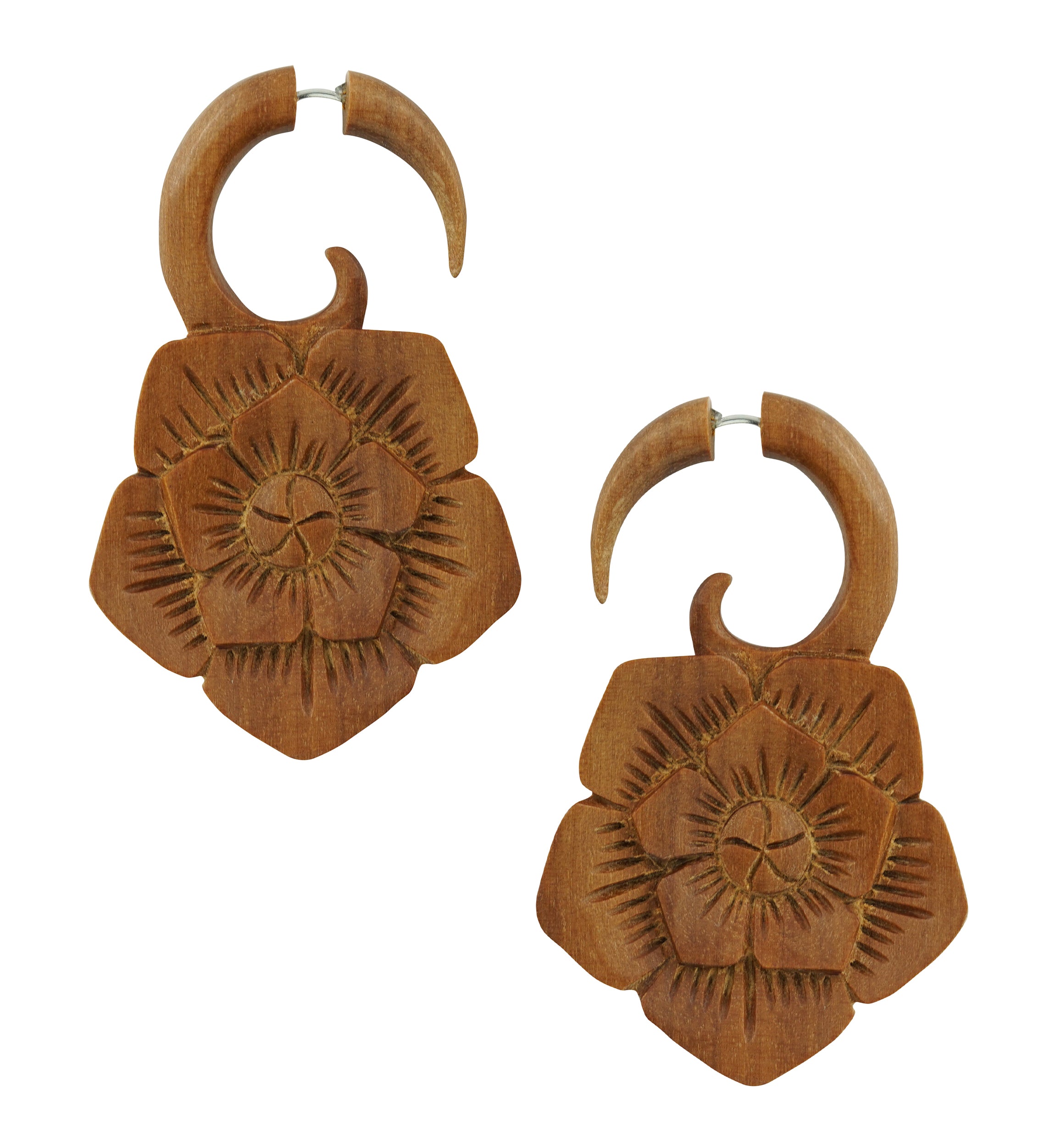 Saba Wood Acacia Flower Fake Gauges Earrings