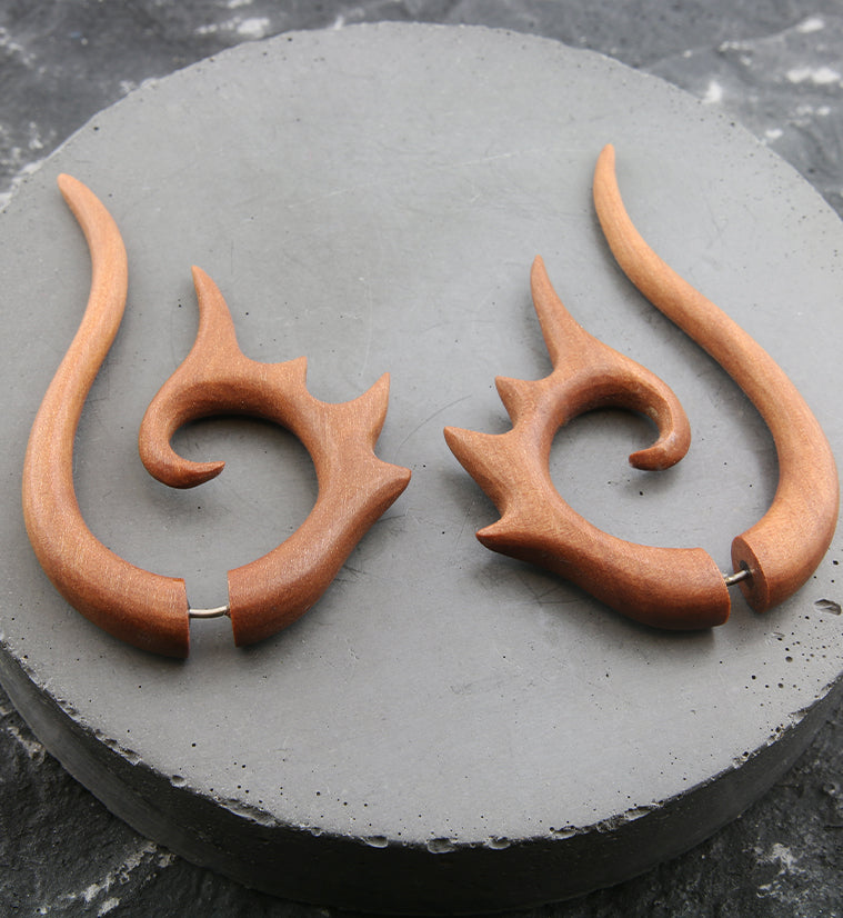 Saba Wood Fake Gauge Talons Tribal Earrings (19G - 0.9mm)