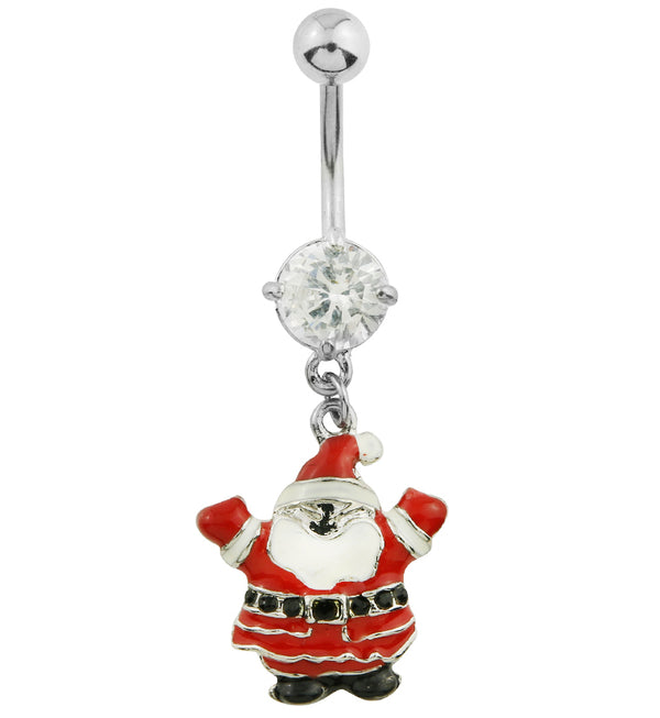 Santa Claus Dangle Clear CZ Stainless Steel Belly Button Ring