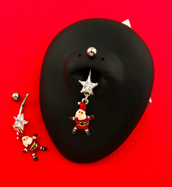 Santa Claus Dangle Star CZ Stainless Steel Belly Button Ring